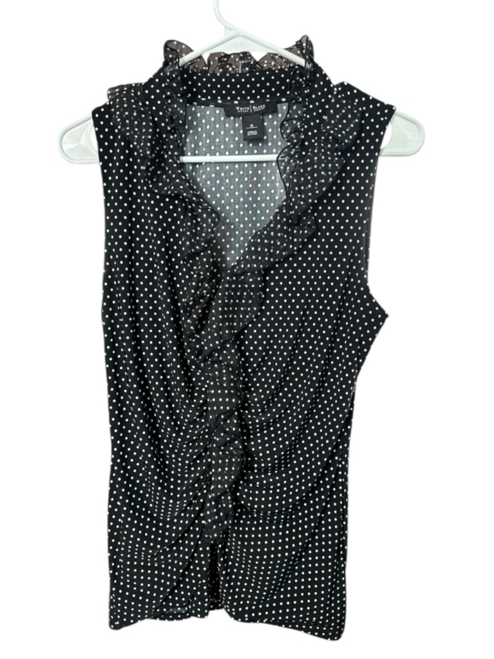 White House Black Market Polka Dot Ruffle Shell - Medium - Picture 2 of 6